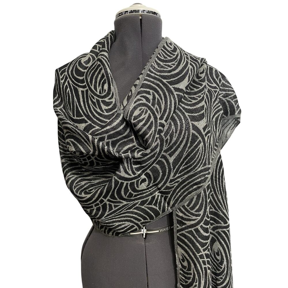 Vintage Badgley Mischka Lurex Wrap Shawl Black Gray 20 X 82 Shiny Designer Glam - Picture 4 of 9